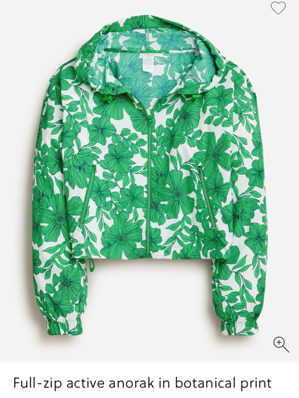 J. Crew Active Green and White Botanical Hooded Bomber Jacket